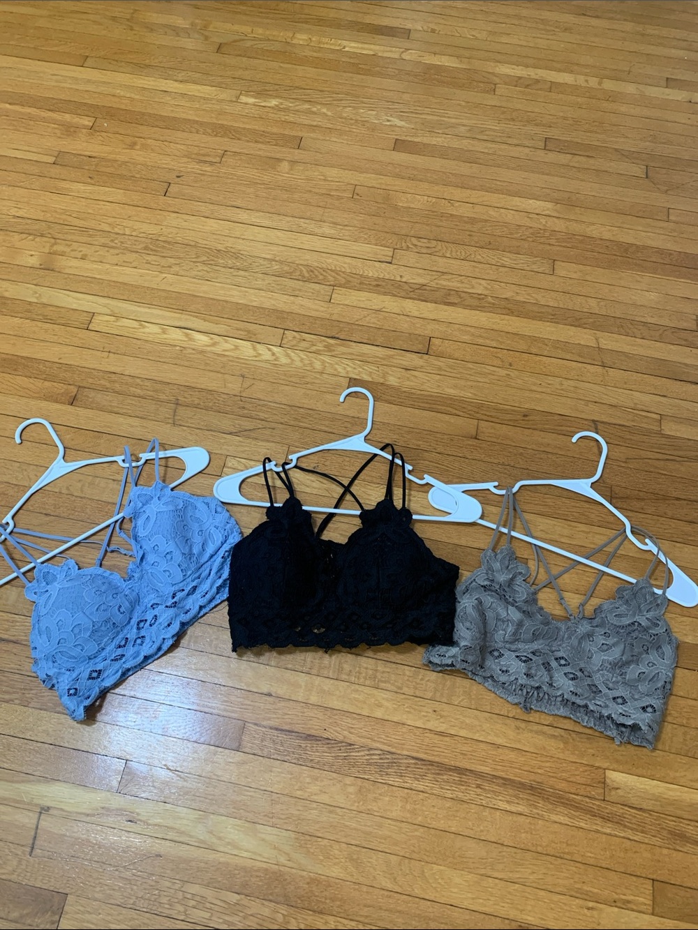 Wishlist Lace Bralette Trio — Light Blue, Black, Taupe